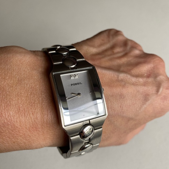 Fossil Arkitekt Diamond Tank Watch Woman Rectangle Silver Bracelet FS-2844 - Picture 9 of 12